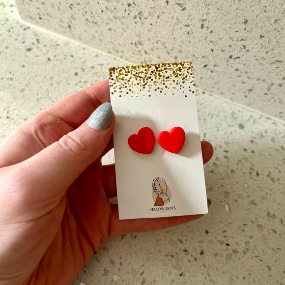 Yellow Dots Polymer Clay Earrings - Picture 2 of 3